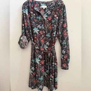 LOFT Black Floral Long Sleeve Dress
